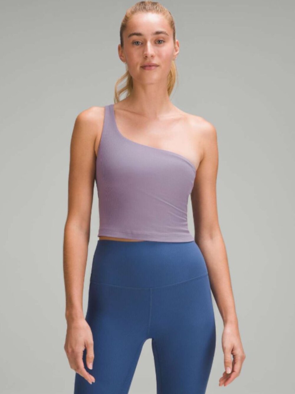 Lululemon Ribbed Nulu Asymmetrical Yoga Tank Top Purple Ash size 6 one shoulder